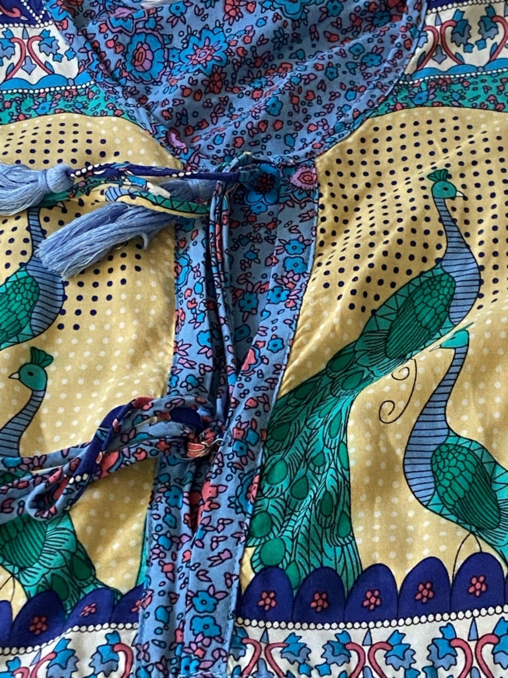 R Vivimos Colorful Blue Peacock Maxi Dress Size Large - Picture 5 of 10